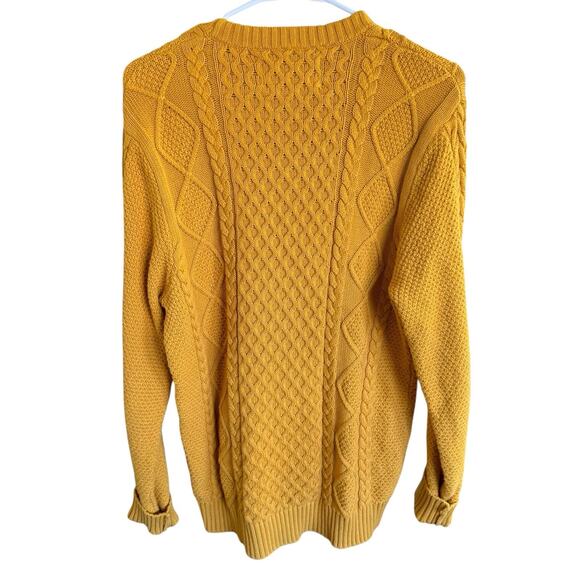 Schott NYC Sweater Men's Heavy Cable Knit Fisherman Yellow M Cotton Preppy Prep - Picture 3 of 7